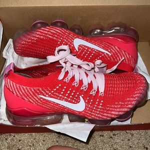 red and pink Nike vapormaxes (valentine)